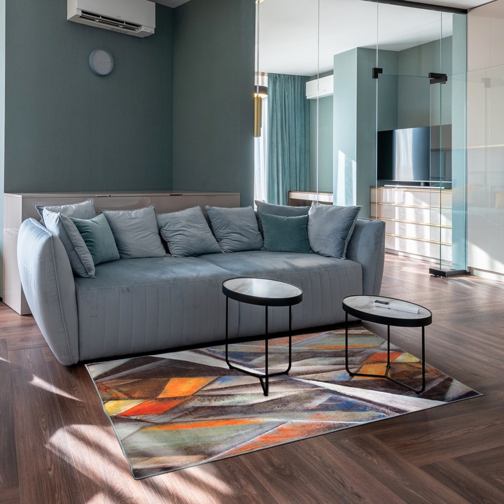 Covor Bamboo 821, 100x150cm, grosime 10 mm, bumbac si poliester, gramaj 1200g/mp, multicolor, model tablou