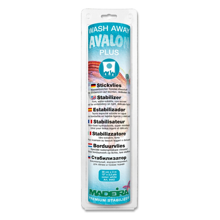 Insertie hidrosolubila pentru broderie Madeira Avalon Plus 9442, dimensiuni 0,3 x 3m, alb, 40 g/m²