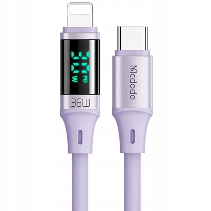 Cablu incarcare Mcdodo, USB-C, Lightning, 20W, extrarezistent, pentru Apple iPhone 7 8 X XR XS 11 12 13, Digital HD Series, violet, 1,2m