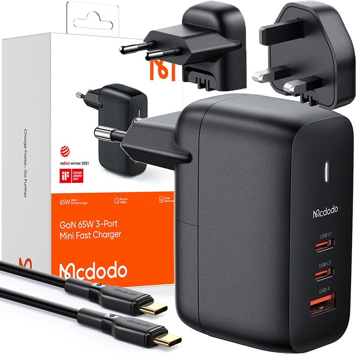 MCDODO GaN 3.0 USB-C PD USB-A 65W univerzális gyors töltő
