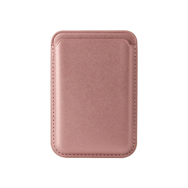 Защитен калъф RiKbo® кожен портфейл за iPhone, съвместим с Apple Magsafe Wallet, Rose Gold