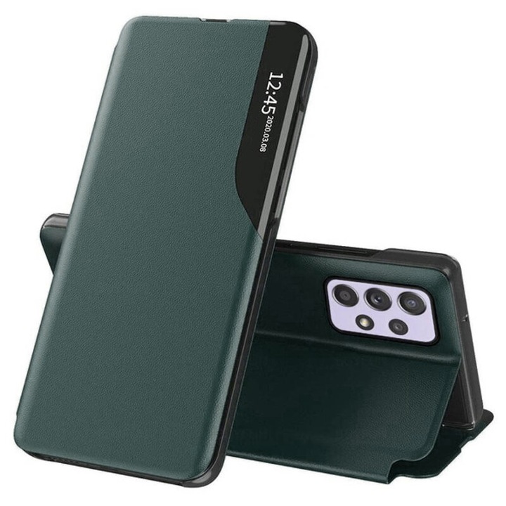 Капак за Samsung Galaxy A52 4G/A52 5G/A52s 5G, Екологична кожа, Тъмно зелен