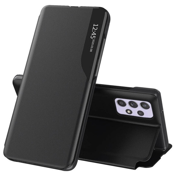 Капак за Samsung Galaxy A52 4G/A52 5G/A52s 5G, Екологична кожа, Черен