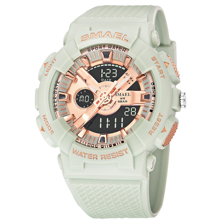 Мъжки часовник Smael Casual Fashion Sport Analog Digital Quartz Водоустойчивост 5 ATM Green