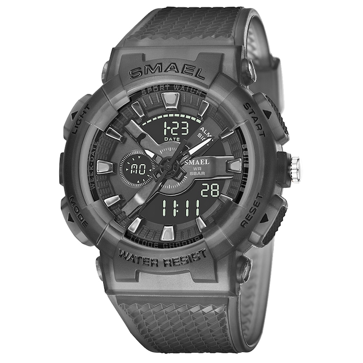 Мъжки часовник Smael Casual Fashion Sport Analog Digital Quartz Водоустойчивост 5 ATM Черен