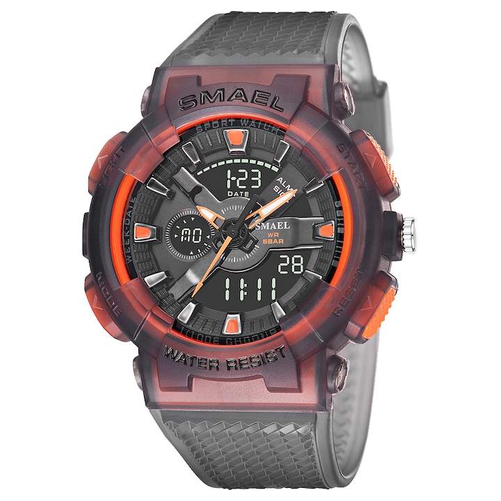 Мъжки часовник Smael Casual Fashion Sport Analog Digital Quartz Водоустойчивост 5 ATM Orange