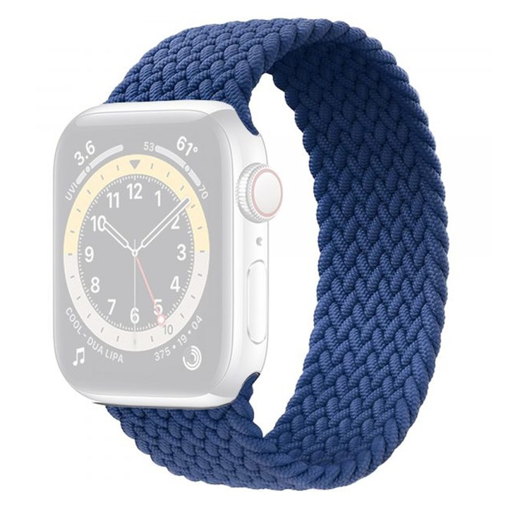 WatchBand™ Braided Solo Loop, съвместим с Apple Watch 1/2/3/4/5/6/7/SE/Nike+ - 38/40/41 мм, голям, син