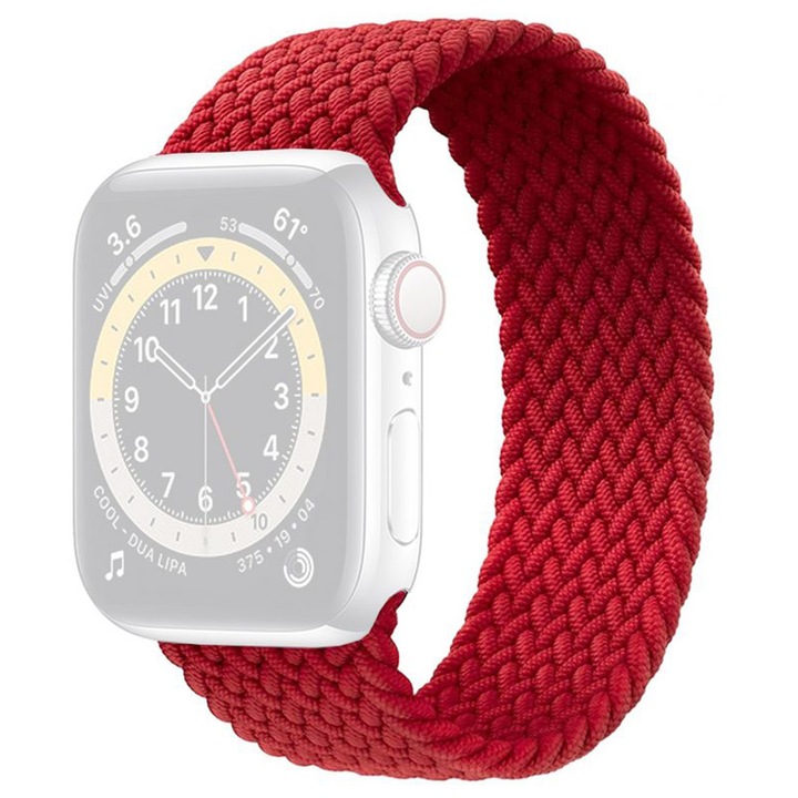 WatchBand™ Braided Solo Loop, съвместим с Apple Watch 1/2/3/4/5/6/7/SE/Nike+ - 42/44/45 мм, среден, червен