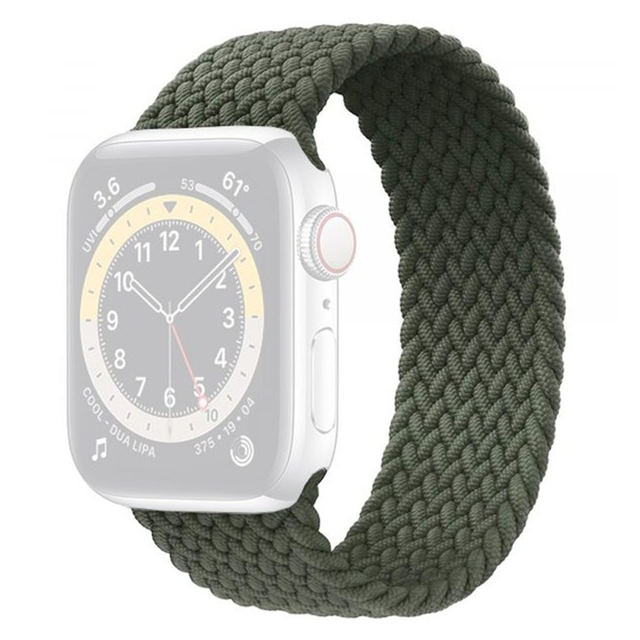 WatchBand™ Braided Solo Loop, Съвместим с Apple Watch 1/2/3/4/5/6/7/SE/Nike+ - 38/40/41 мм, малък, зелен