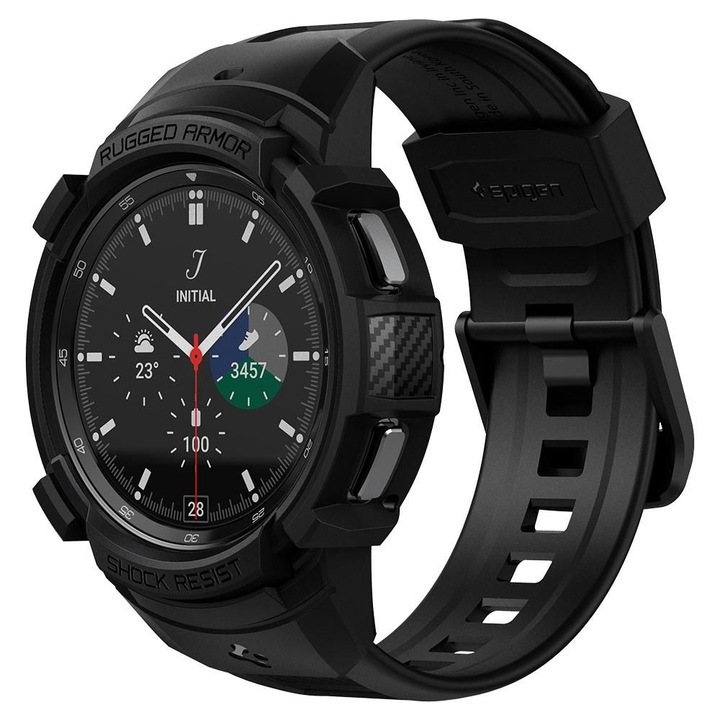 Husa pentru Samsung Galaxy Watch4 Classic (46mm) + Curea, Spigen Rugged Armor Pro, Black