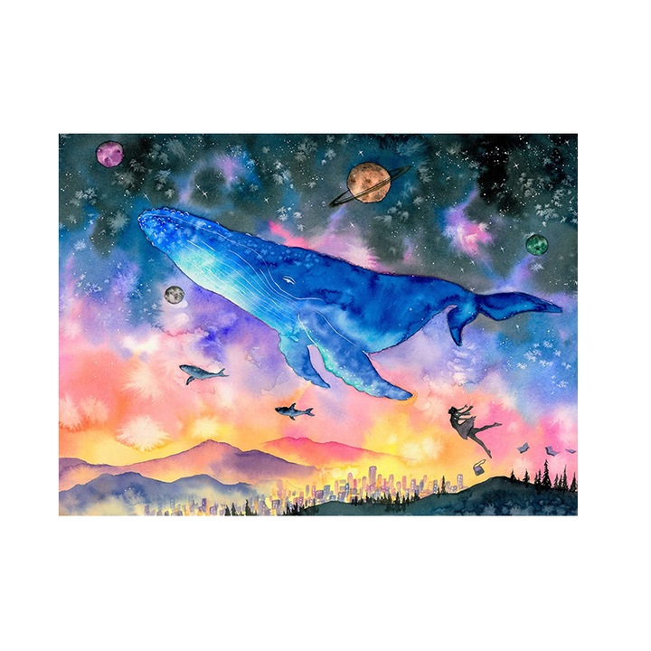 Set pictura cu diamante 5D, Model balena, 24.9x34.9 cm, Multicolor
