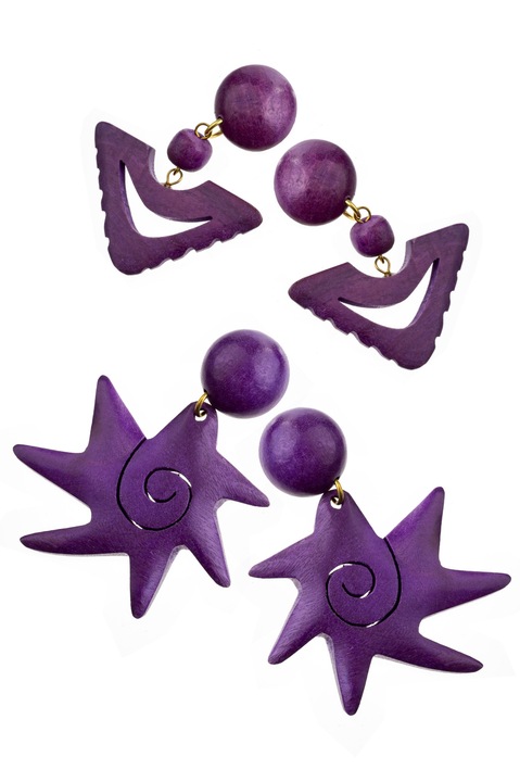 Set 2 buc cercei, Gloria Maris, Wood8352 Violet, 7cm