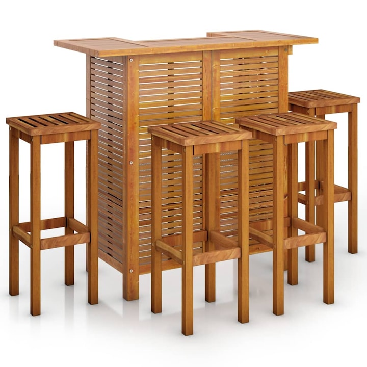 Set mobilier de bar de gradina vidaXL, 5 piese, lemn masiv de acacia, 110 x 50 x 105 cm