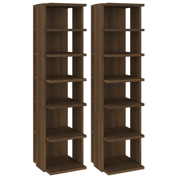 Комплект шкафове за обувки vidaXL, 2 бр, Кафяв дъб, 25x27x102 см, Инженерно дърво