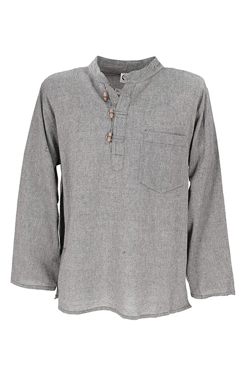 Jup Nepal férfi ing 5767788 8865-10, etnikai stílus, hosszú ujjú, fa gombok, szürke, 100% pamut, XL
