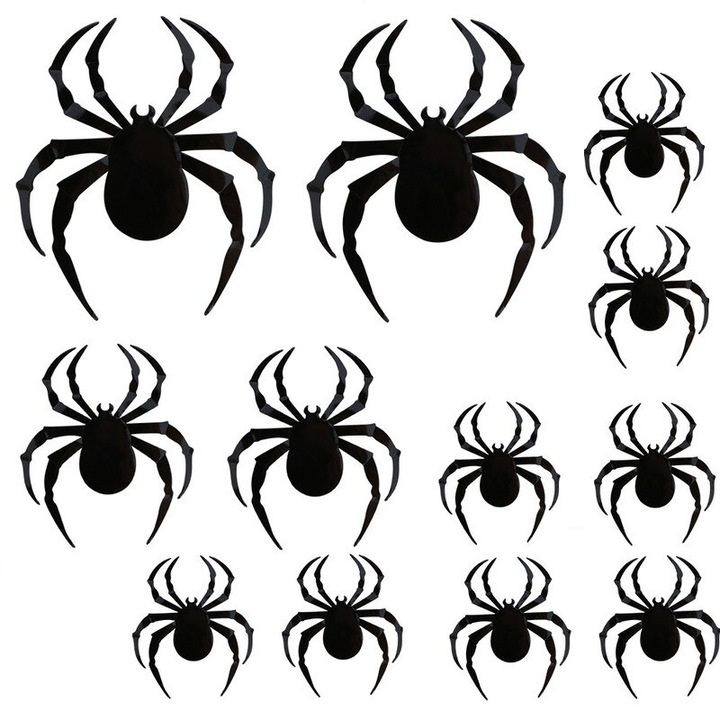 16 db dekoratív Halloween matrica szett, Supertina, PVC, Pók mintás, Fekete
