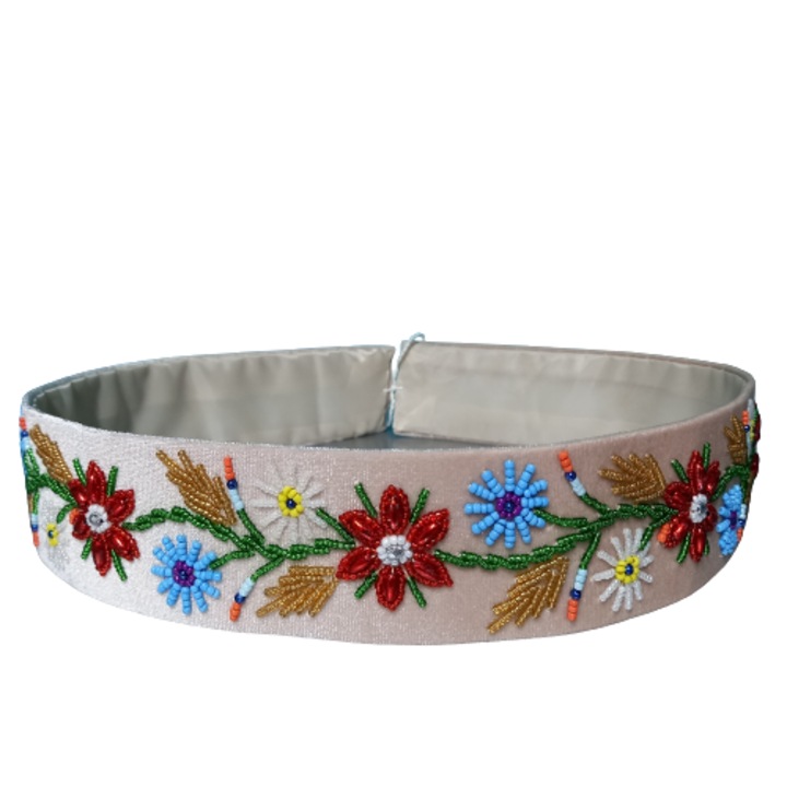 Brau cusut cu margele, crem cu multicolor, 70 cm