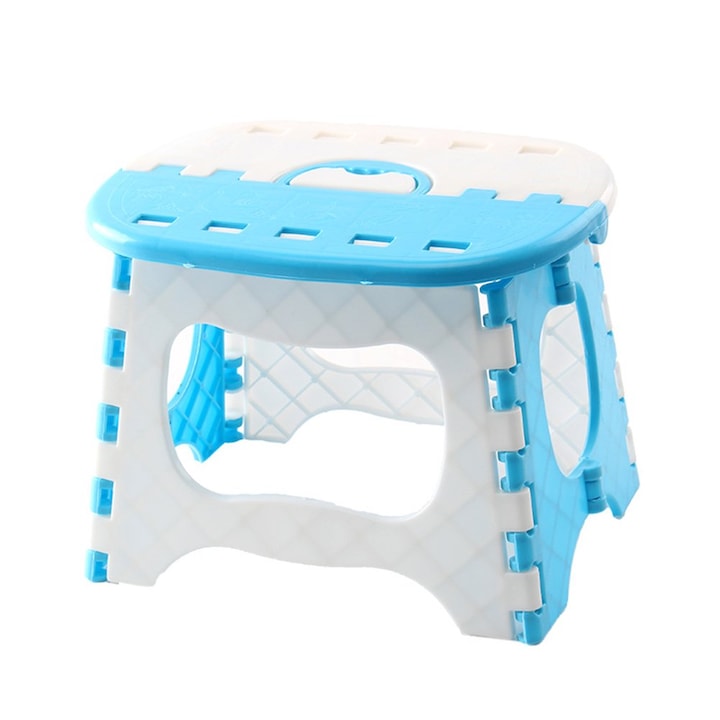 Scaun pliabil pentru copii, alb/albastru, 25x18 cm, eR D L