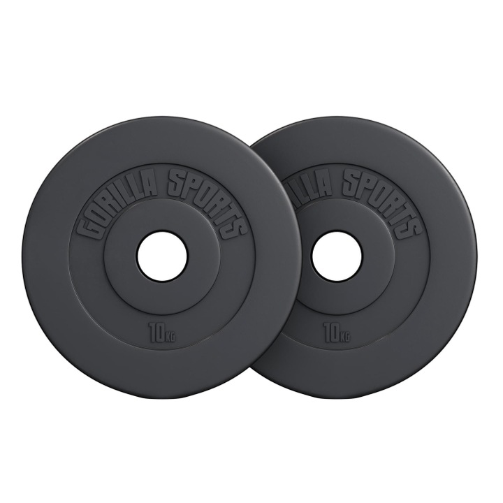 Set de 2 discuri olimpice umplute cu ciment, Gorilla Sports, 20 kg - 2 x 10 kg, 50/51mm