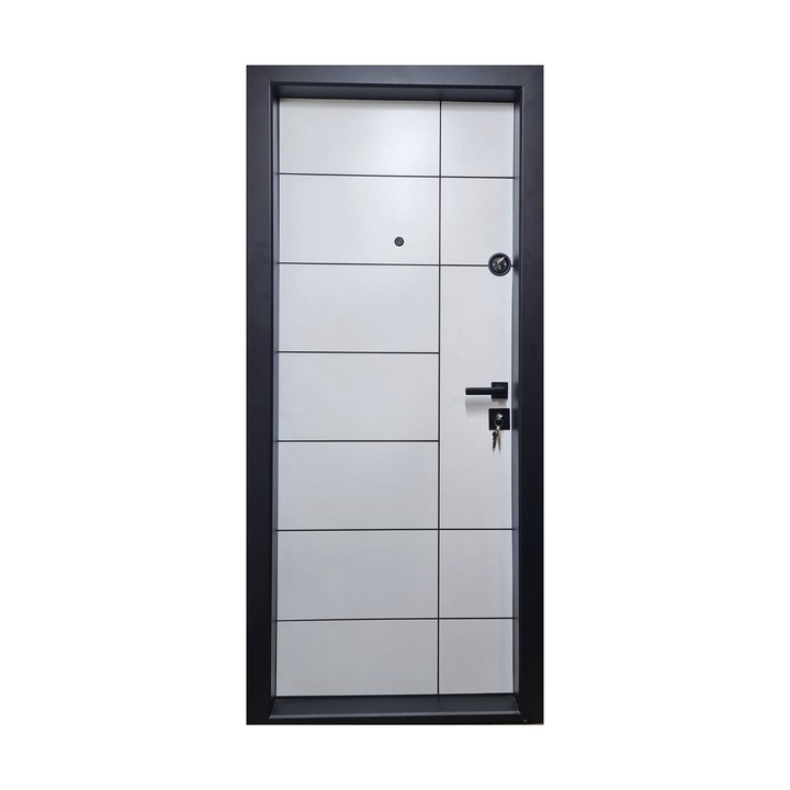 Novo Doors First Class NDS02, Метална апартаментна врата с изолация, Отваряне ляво, Размер 200X88 см, 12 мм, Пълен комплект, Бяла