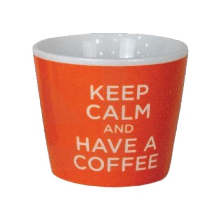 Ceasca de Cafea din Portelan, Keep Calm and Have a Coffee, Rotunda, Fara Toarta, Portocaliu, 80 ml, 6,5 x 6,5 x 5 cm