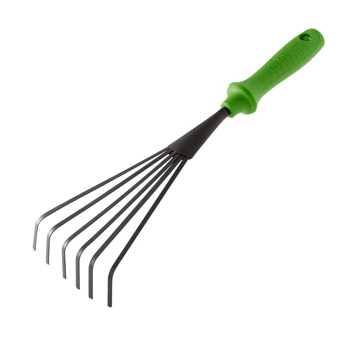 Mini grebla Geolia, pentru frunze, otel, maner PVC, L 15 cm