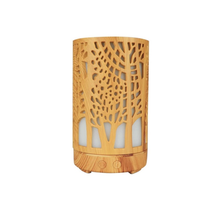 Aromaterápiás diffúzor, ultrahangos párásítás, 7 színű Led, 100ml, új design