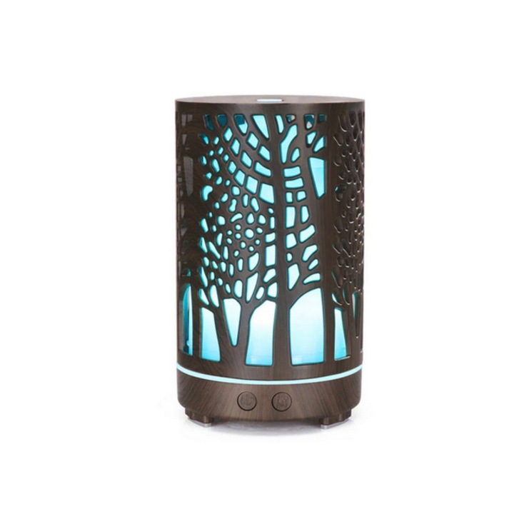 Aromaterápiás illóolaj diffúzor, 200ml, Wood Tower, Black Oak, LED lámpa