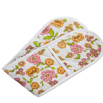 Manusa dubla bucatarie Heinner Home, 100% bumbac, Flori roz Manusa dubla bucatarie Heinner Home, 100% bumbac, Flori roz