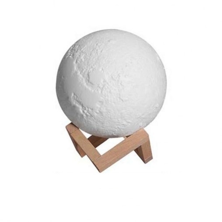 Lampa de veghe cu umidificator, Luna Moon 3D, Aromaterapie, 880ml, lumina 3 culori, stand lemn
