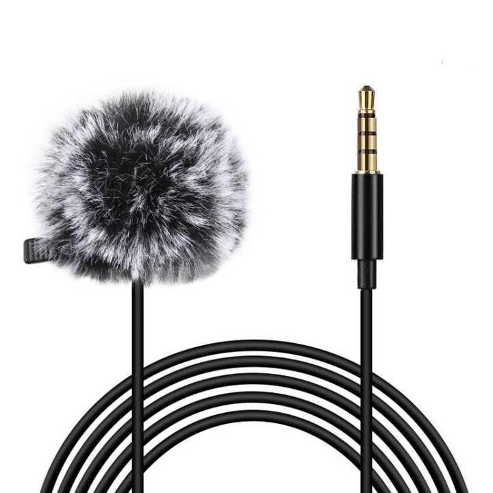 Microfon, Puluz, mufa Jack 3.5mm, 1.5m, Negru