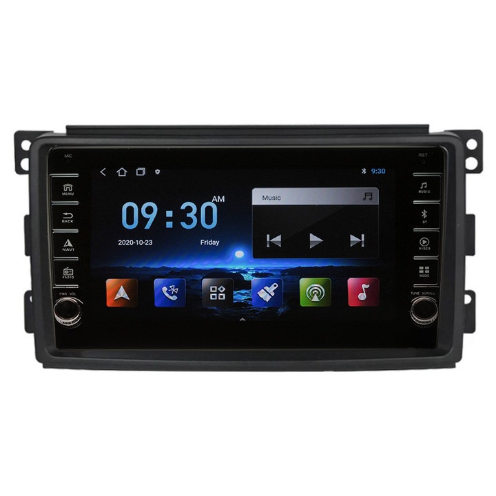Navigatie AUTONAV Android GPS Dedicata Smart Fortwo 2007-2014, Model PRO Memorie 64GB Stocare, 2GB DDR3 RAM, Display 8" Full-Touch, WiFi, 2 x USB, Bluetooth, Quad-Core 4 * 1.3GHz, 4 * 50W Audio