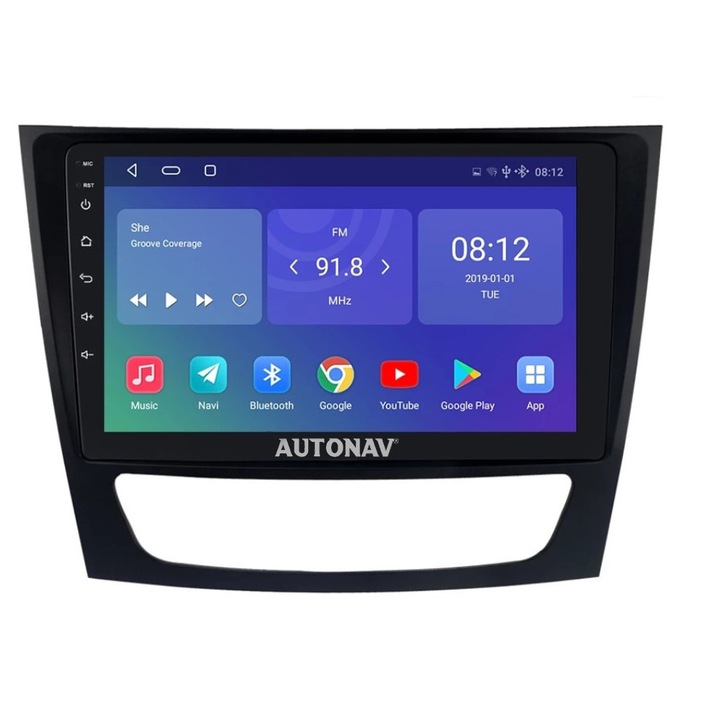 Navigatie AUTONAV Android GPS Dedicata Mercedes Clasa E CLS W211 2002-2010, Model Classic, Memorie 64GB Stocare, 4GB DDR3 RAM, Display 9" Full-Touch, WiFi, 2 x USB, Bluetooth, 4G, Octa-Core 8 * 2.0GHz, 4 * 50W Audio