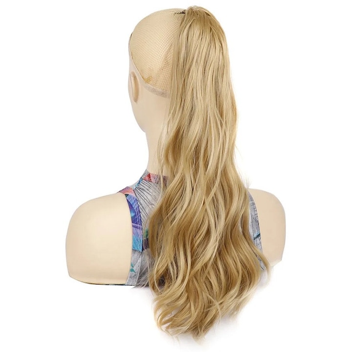 Extensie de par Coada par Blond Nisipiu, ondulata, tip cleste, 55 cm, Animis Beauty®, fibra sintetica cu aspect natural