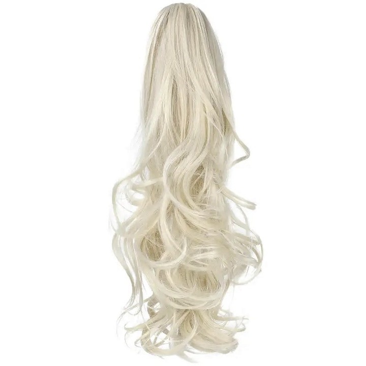 Extensie de par Coada par Blond Platinat, ondulata, tip cleste, 50 cm, Animis Beauty®, fibra sintetica cu aspect natural