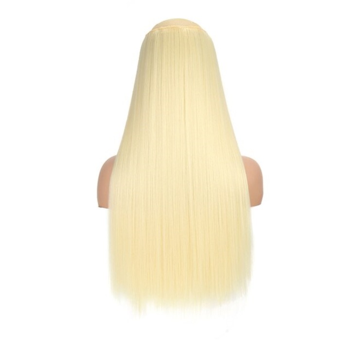 Extensii par Blond Auriu deschis, 60 cm, drepte, tresa cu 5 clipsuri, Animis Beauty®, fibra sintetica cu aspect natural
