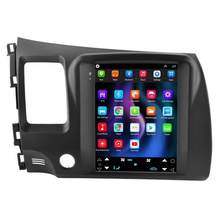 Navigatie AUTONAV Android GPS Dedicata Honda Civic 2006-2011 Stil Tesla, Memorie 128GB Stocare, 6GB RAM, Display Vertical Stil Tesla 10" Full-Touch, WiFi, 2 x USB, Bluetooth, 4G, CPU Octa-Core 8 * 1.8GHz, 4 * 50W Audio
