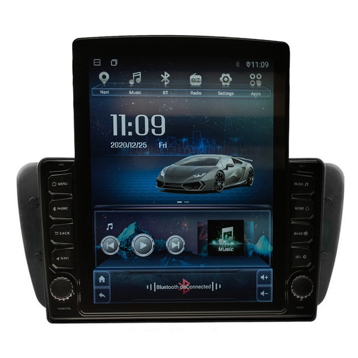 Navigatie AUTONAV Android GPS Dedicata Seat Ibiza 2008-2015, Model XPERT Memorie 64GB Stocare, 2GB DDR3 RAM, Display Vertical Stil Tesla 10" Full-Touch, WiFi, 2 x USB, Bluetooth, Quad-Core 4 * 1.3GHz, 4 * 50W Audio