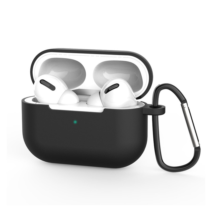 Калъф за слушалки, Съвместим с Apple Airpods Pro, Силикон, Черен
