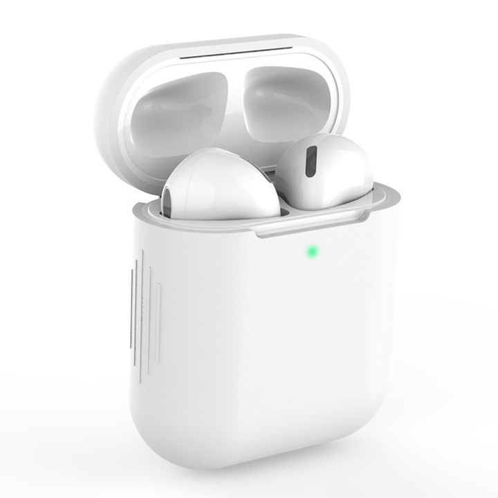 OEM fülhallgató tok, szilikon, Apple Airpods 1/2 kompatibilis, fehér