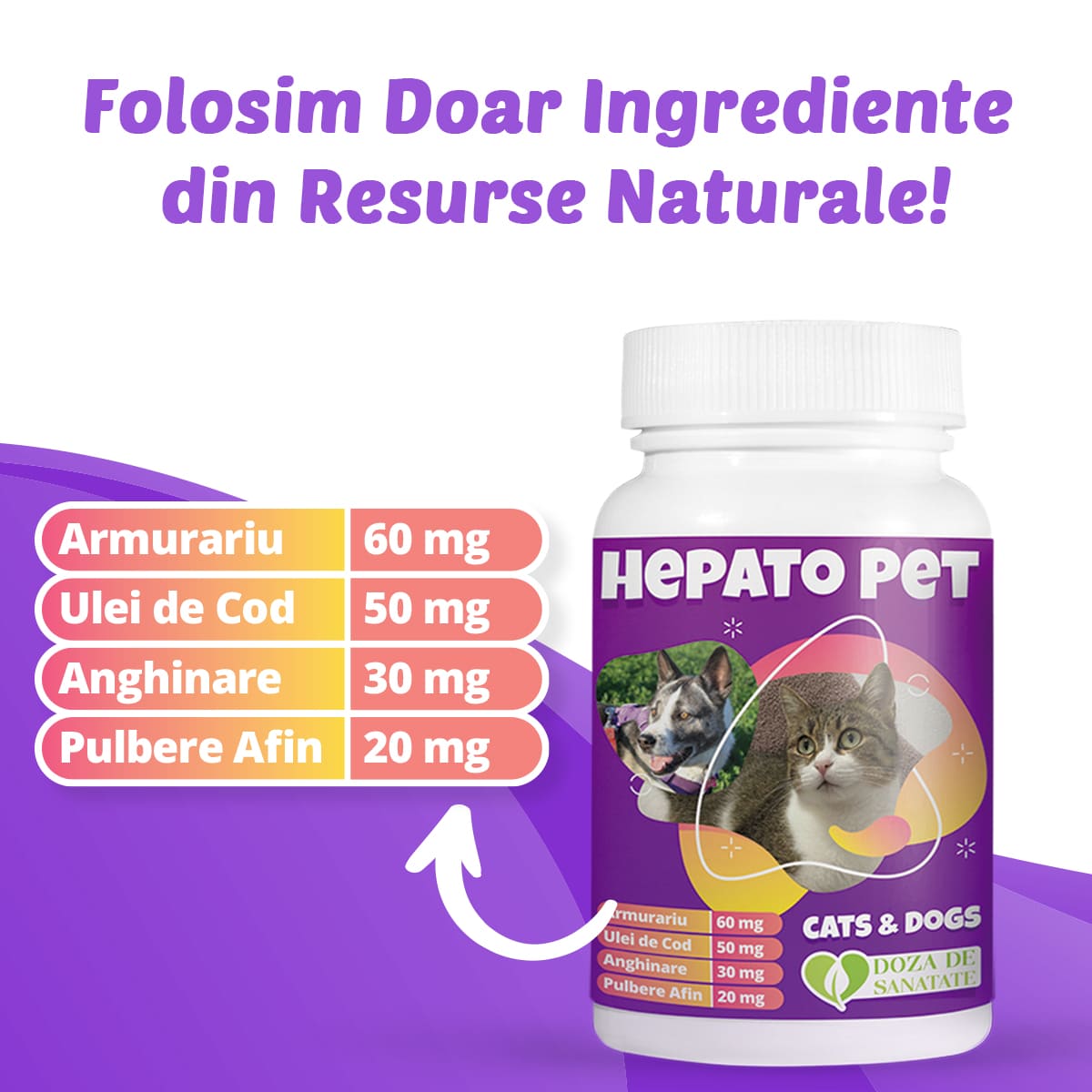 Supliment Nutritiv Animale Doza De Sanatate HepatoPet-60 Comprimate ...