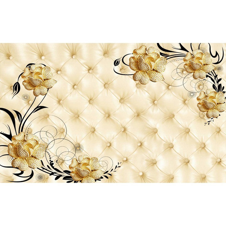 Fototapet autoadeziv PVC - Flori Aurii Cu Pietre Pretioase 3d Abstract, 100 x 150 cm