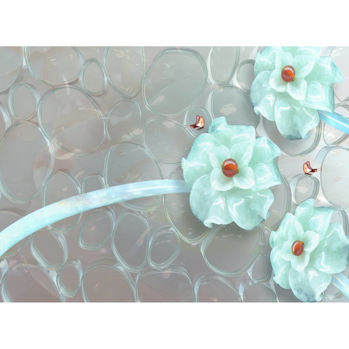 PVC öntapadó tapéta - Türkiz Virágok Pillangók és Gyöngyök 3d Absztrakt, 100 x 150 cm
