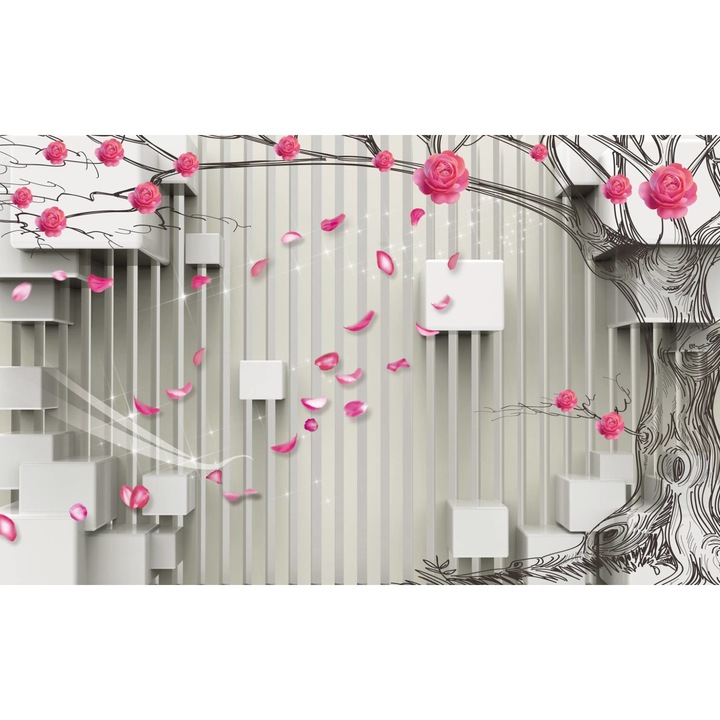 Öntapadó PVC tapéta - Rózsaszirom és Kocka 3d Absztrakt, 100 x 150 cm