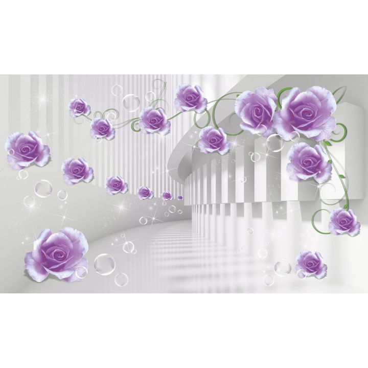 Öntapadó PVC tapéta - Violet Roses and 3d Abstract Columns, 180 x 240 cm