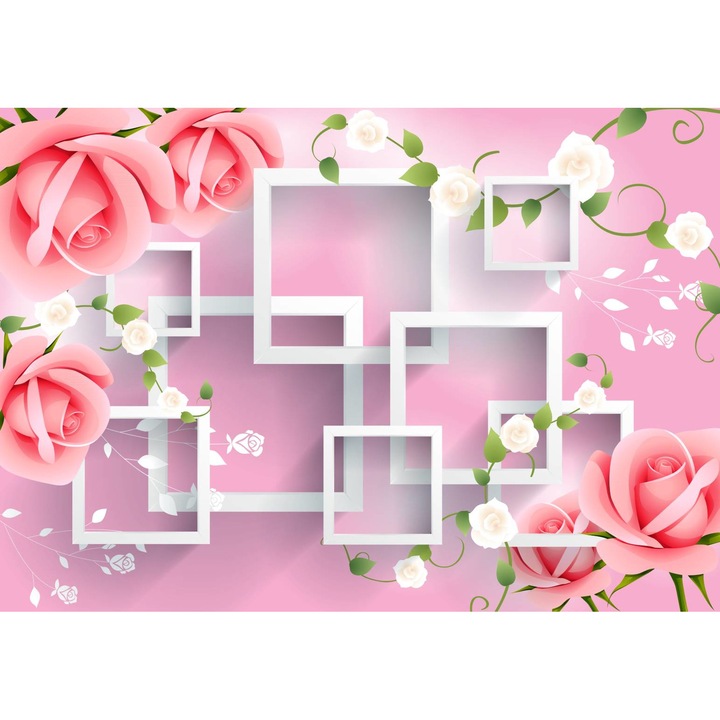 Öntapadó PVC tapéta - Pink Roses And White Borders 3d Abstract, 100 x 150 cm