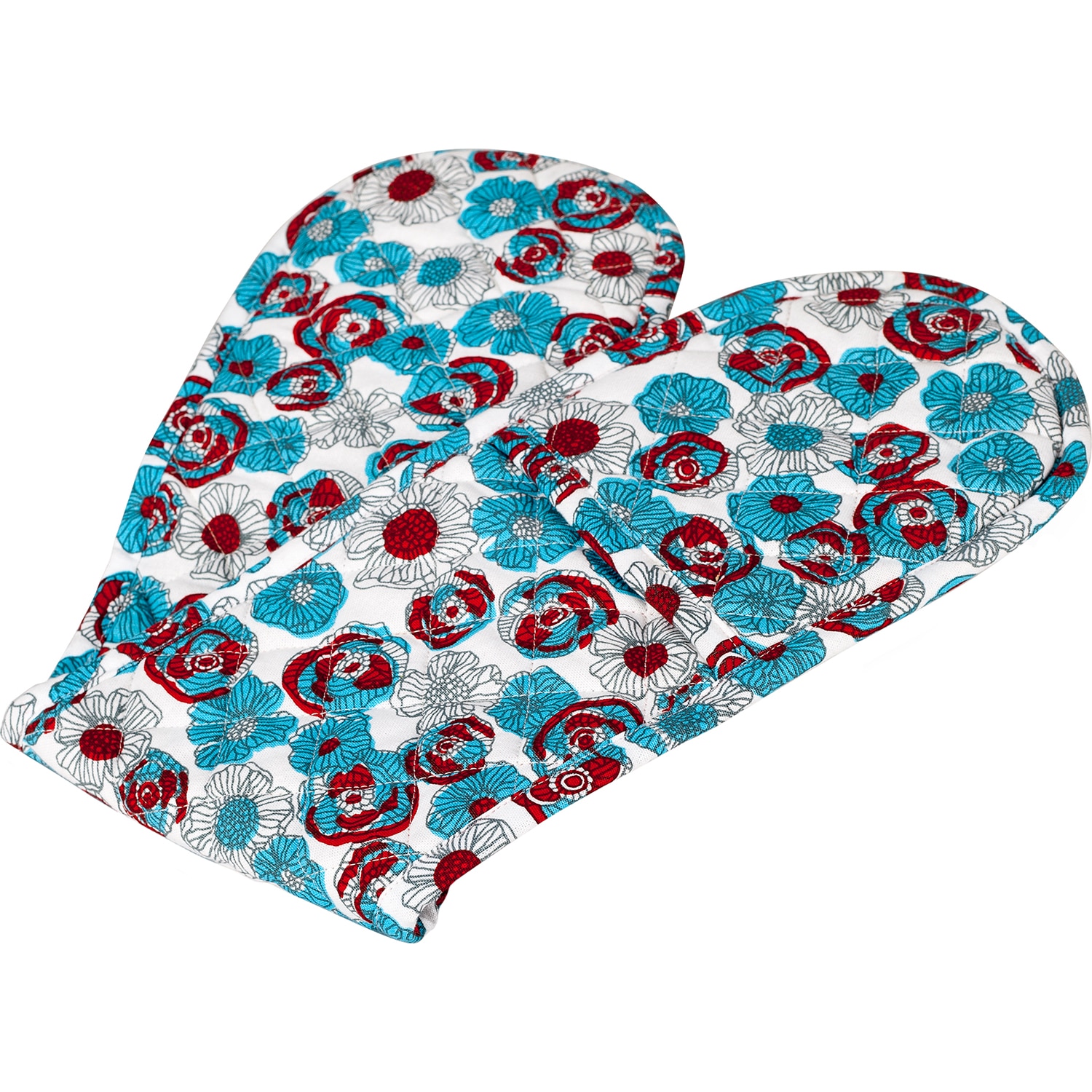 Manusa dubla bucatarie Heinner Home, 100% bumbac, Flori albastre