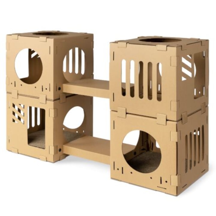 Картонена модулна къща за котки Navaris с 4 кубчета и 2 тестета, 53109.02