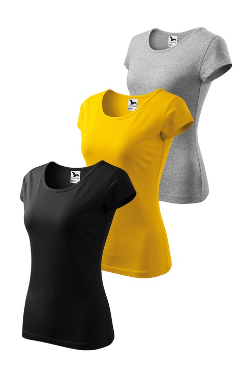 Set 3 tricouri de dama, Malfini, Perfect Women, Negru/Galben/Gri inchis, L