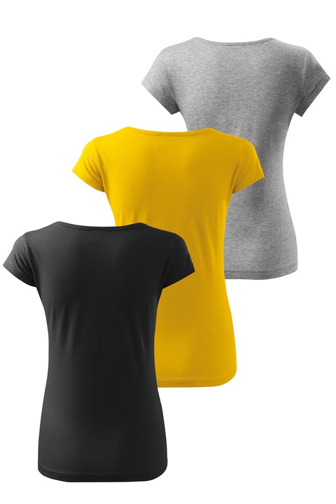 Set 3 tricouri de dama, Malfini, Perfect Women, Negru/Galben/Gri inchis, L